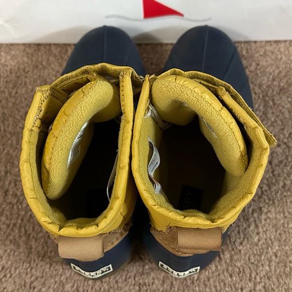 Sperry Saltwater Jetty Waterproof Duck Boots Rain Boots Yellow Navy Velcro Sz 6 - Picture 12 of 16